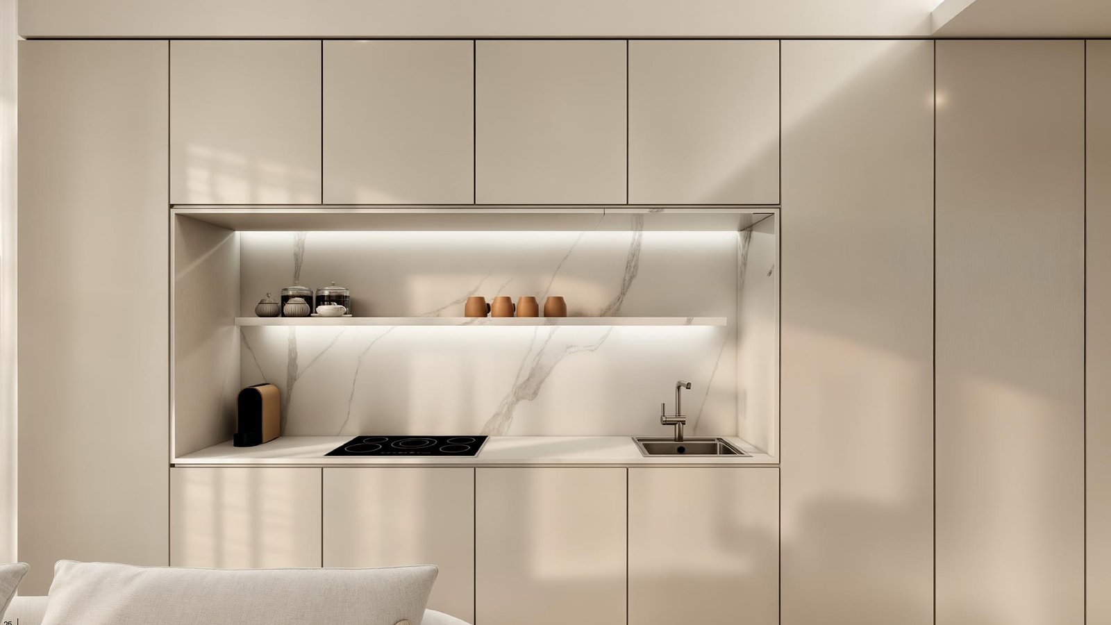Studio kitchen render, Henge Residences