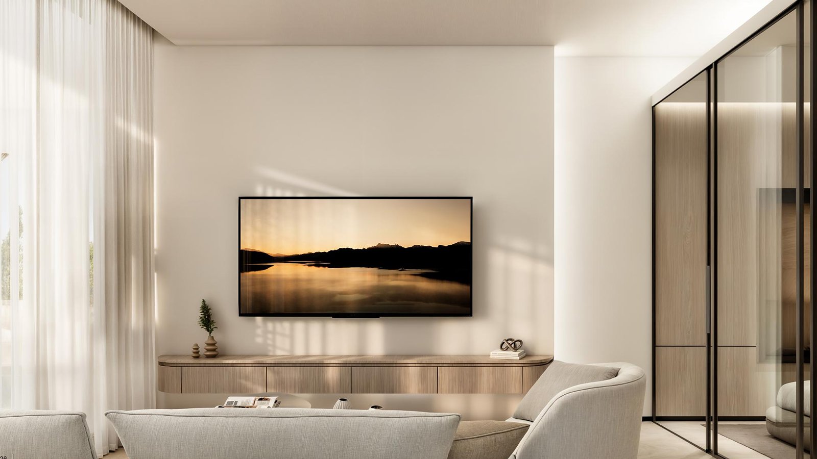 Studio living room render, Henge Residences, Abu Dhabi