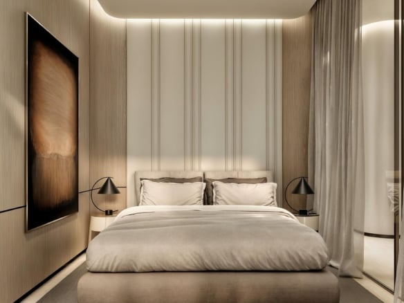 Studio sleeping area render, Henge Residences, Saadiyat
