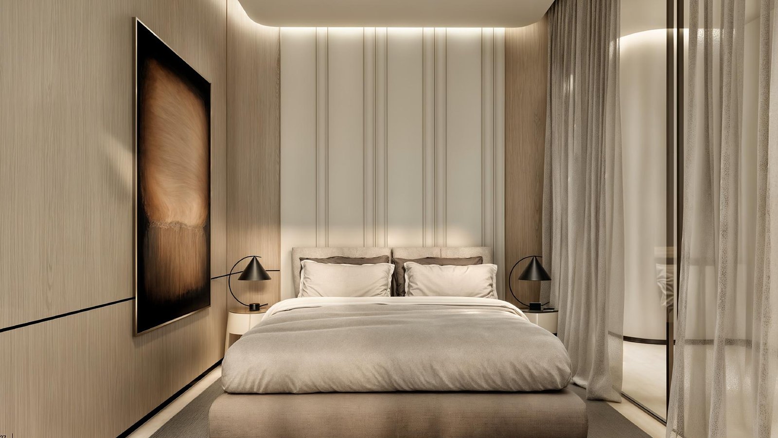 Studio sleeping area render, Henge Residences, Saadiyat