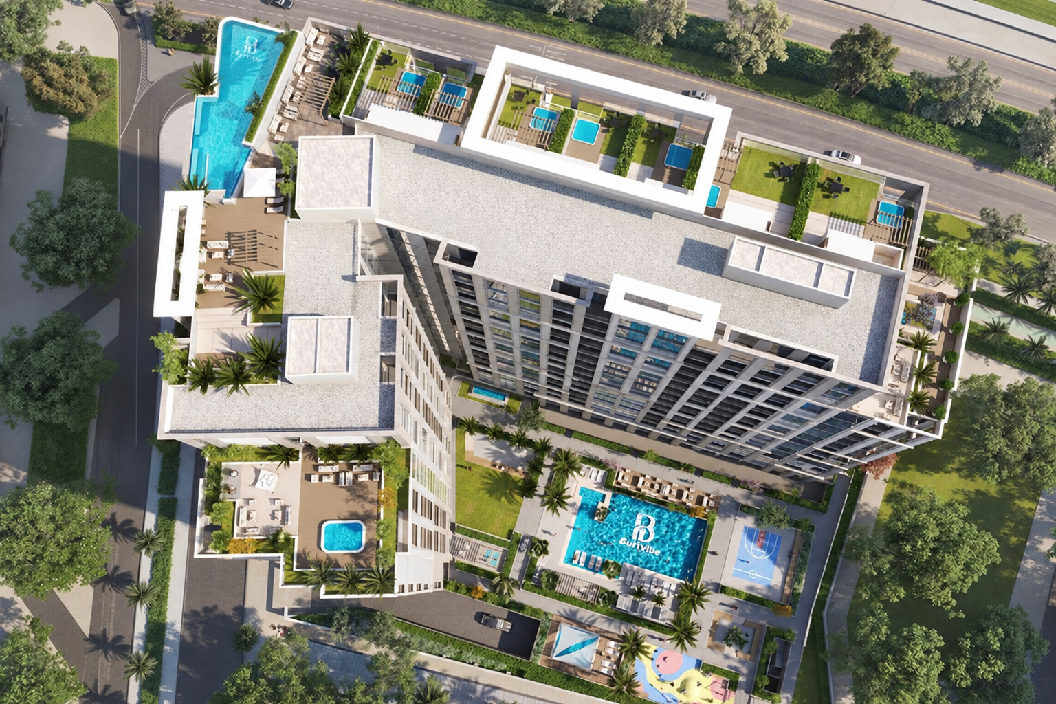 Aerial architectural visualisation at Bab Al Qasr Residence 31