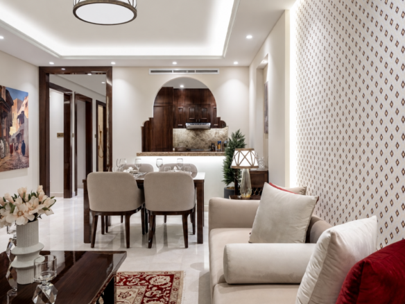 Illustrative living and dining room at Bab Al Qasr Residence 31