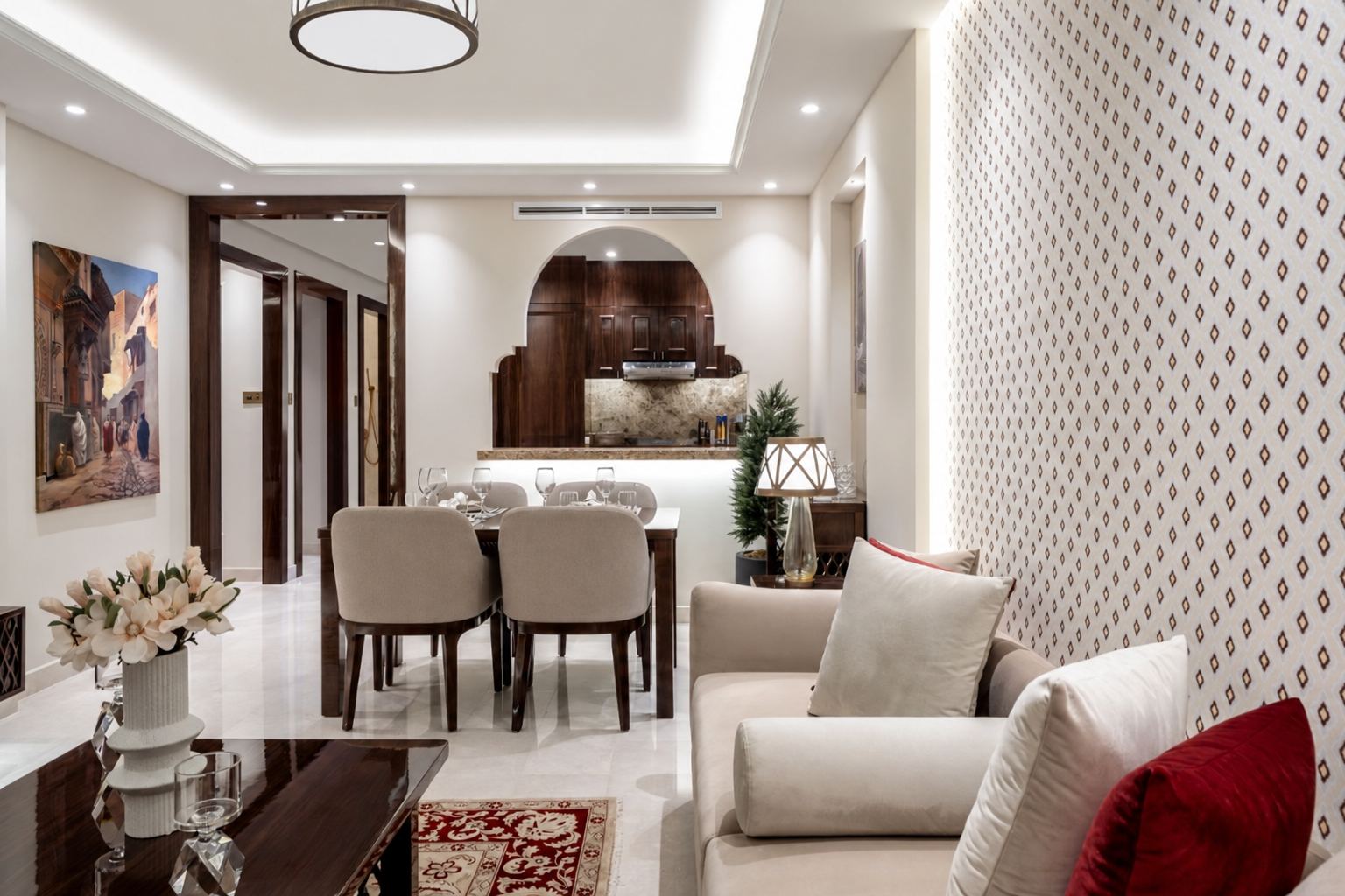 Illustrative living and dining room at Bab Al Qasr Residence 31