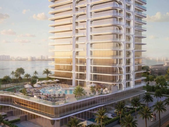 Stellar by Elie Saab tower at sunset, Yas Bay, Abu Dhabi
