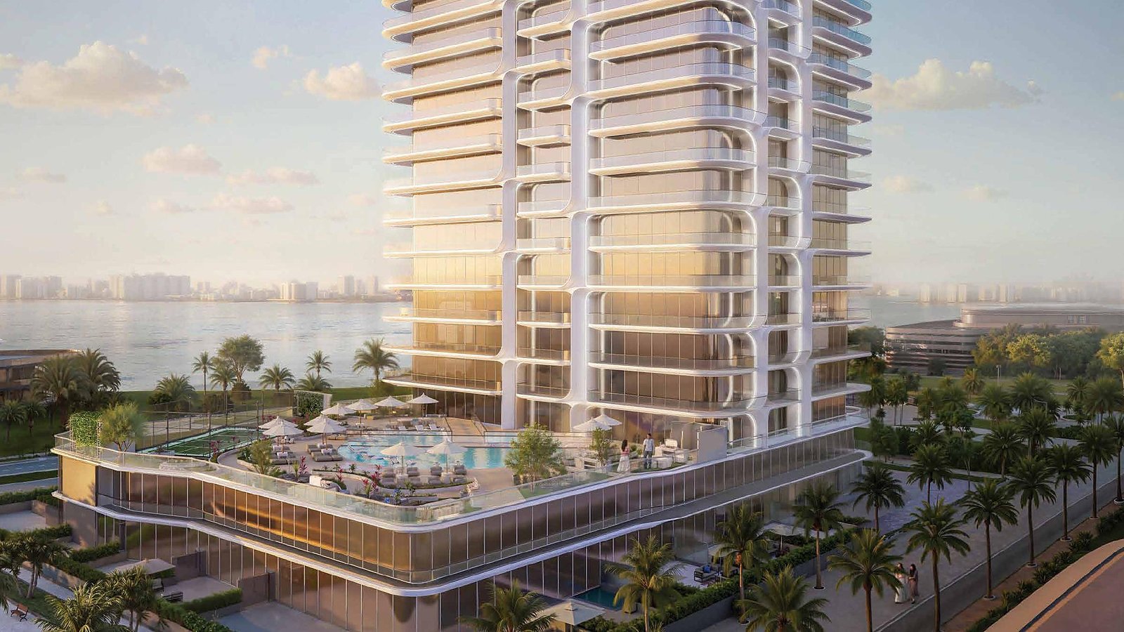 stellar-elie-saab-yas-island-1-bedroom-resale-01-tower-sea-view-sunset Stellar by Elie Saab tower at sunset, Yas Bay, Abu Dhabi