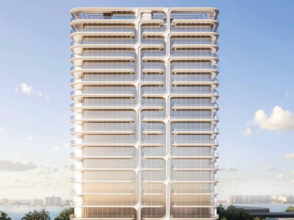 Exterior of Stellar by Elie Saab residential tower, Yas Bay
