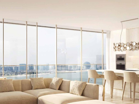Living and dining area render, Stellar by Elie Saab apartment